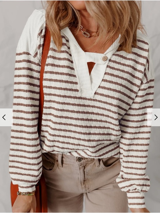 Cato Tops - CATO Striped Hooded Henley Textured Top M EUC